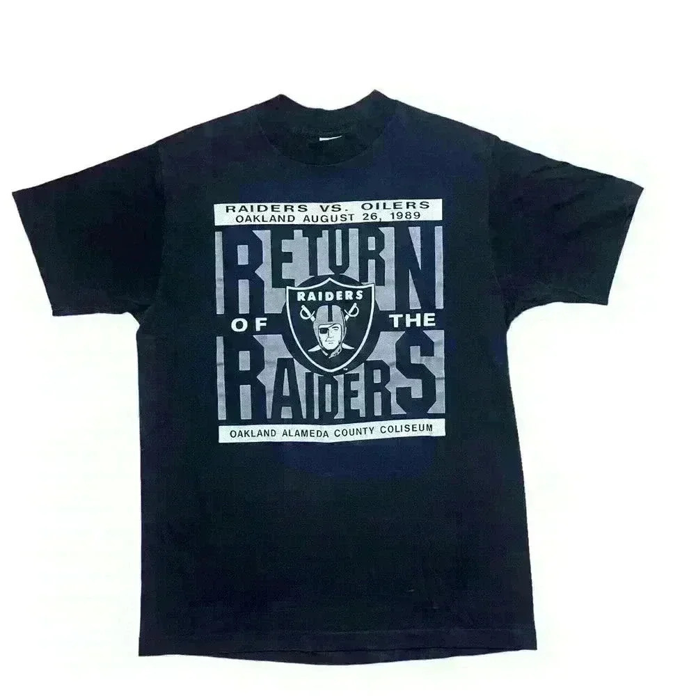 Vintage 1989 Return Of The Raiders Black T-Shirt Single Stitch Mens‎ Large